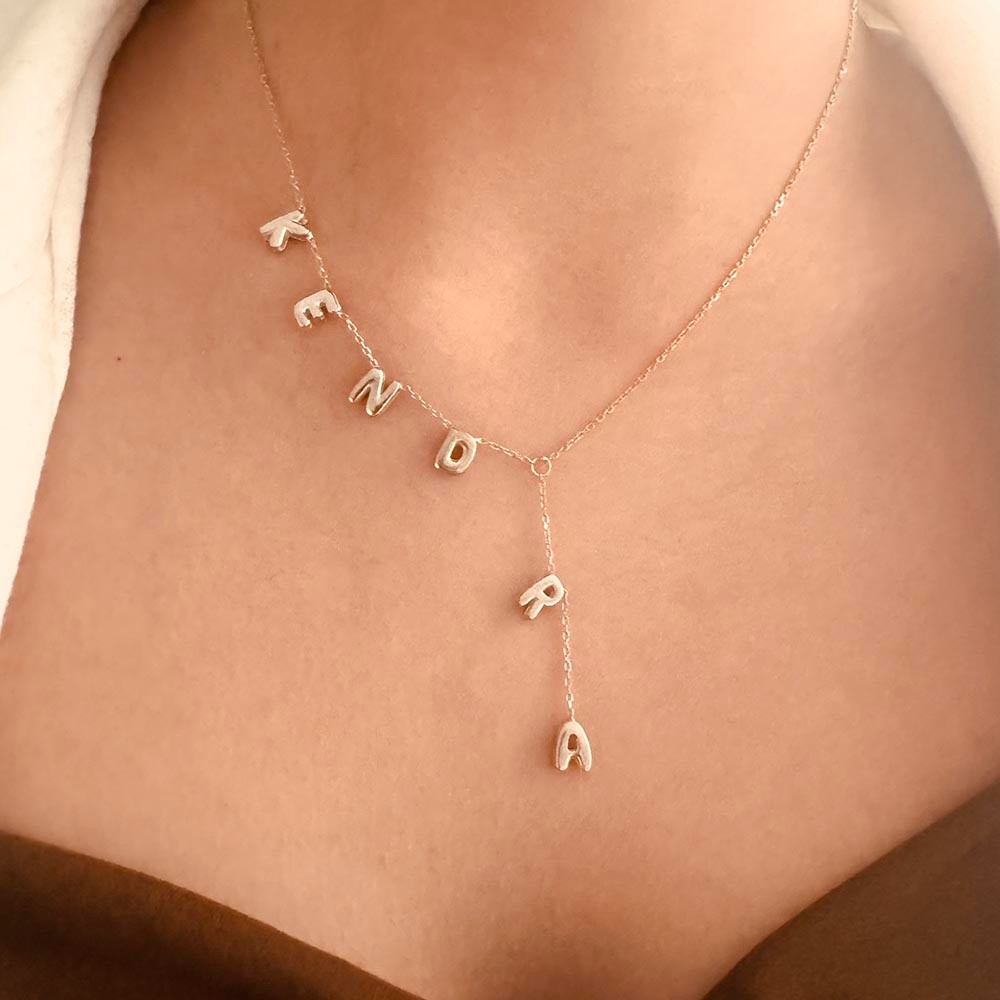 Personalized Initials Lariat Name Necklace, Bubble Letters Name Necklace, Lariat Y Name Necklace, Dainty Name Necklace, Bubble Letters Name Necklace
