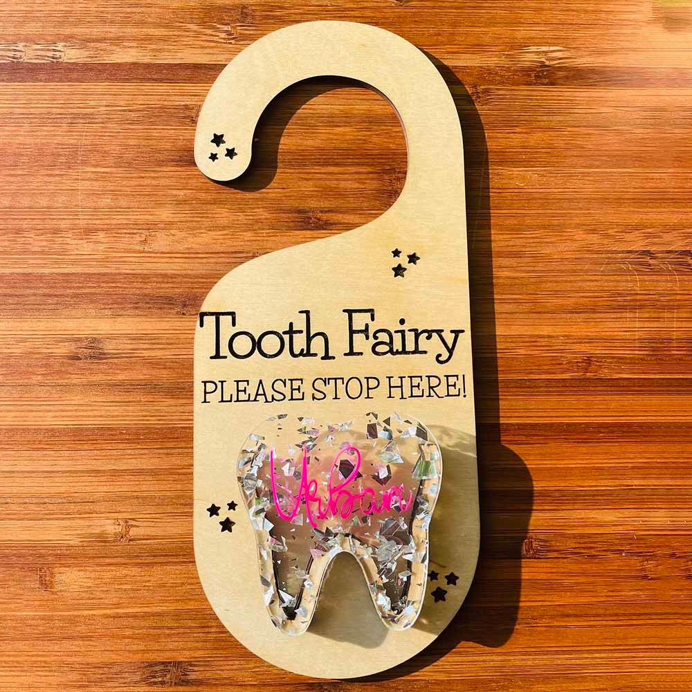 Personalized Name Children's Tooth Fairy Glitter Door Hanging, Custom Children's Sign, Back to School Season Gift, Christmas Gift