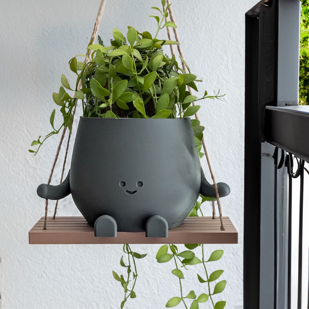 Smiley Face Rocking Plant Pot on a Swing