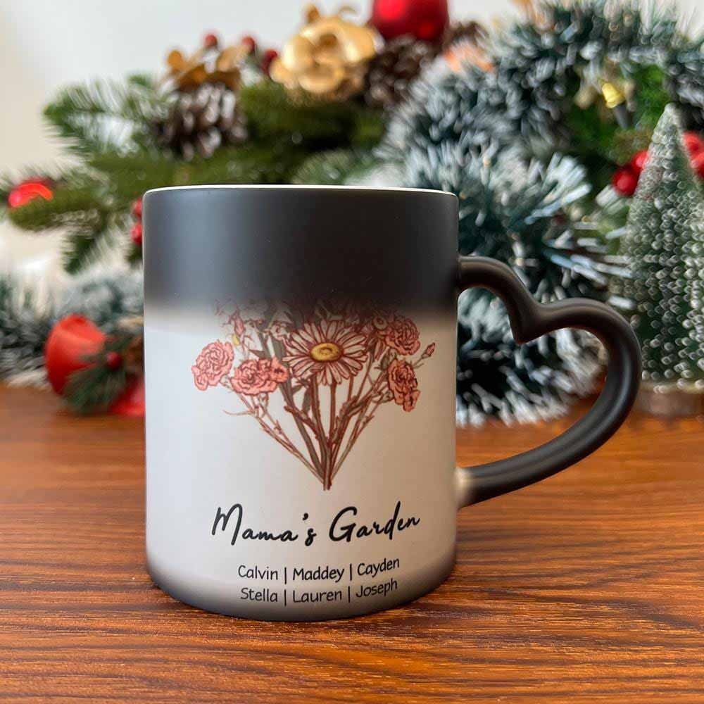 Personalized Name Birthday Flower Bouquet Gradient Mug, Custom Birth Month Flower Coffee Cup, Customized Art Mug, Christmas Gift, Mother's Day Gift form Daughter