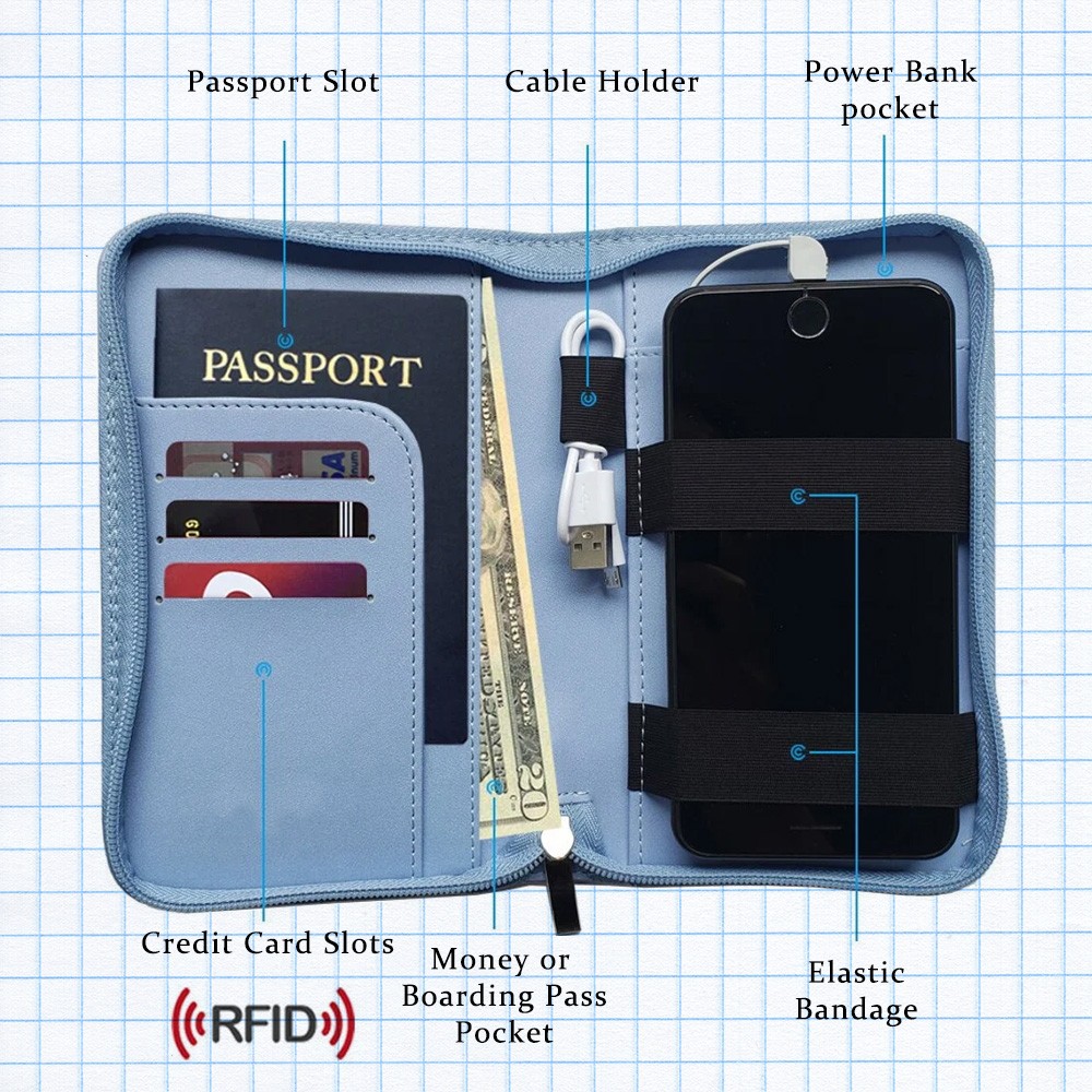 Étui de passeport pour recharge de téléphone