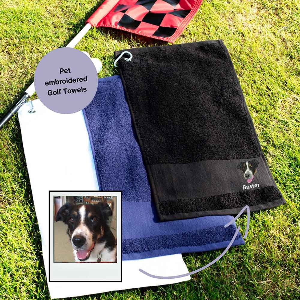 Personalized Embroidered Pet Portrait Golf Towel, Custom Pet Embroidered Golf Towel, Pet Accessories, Golf Gift