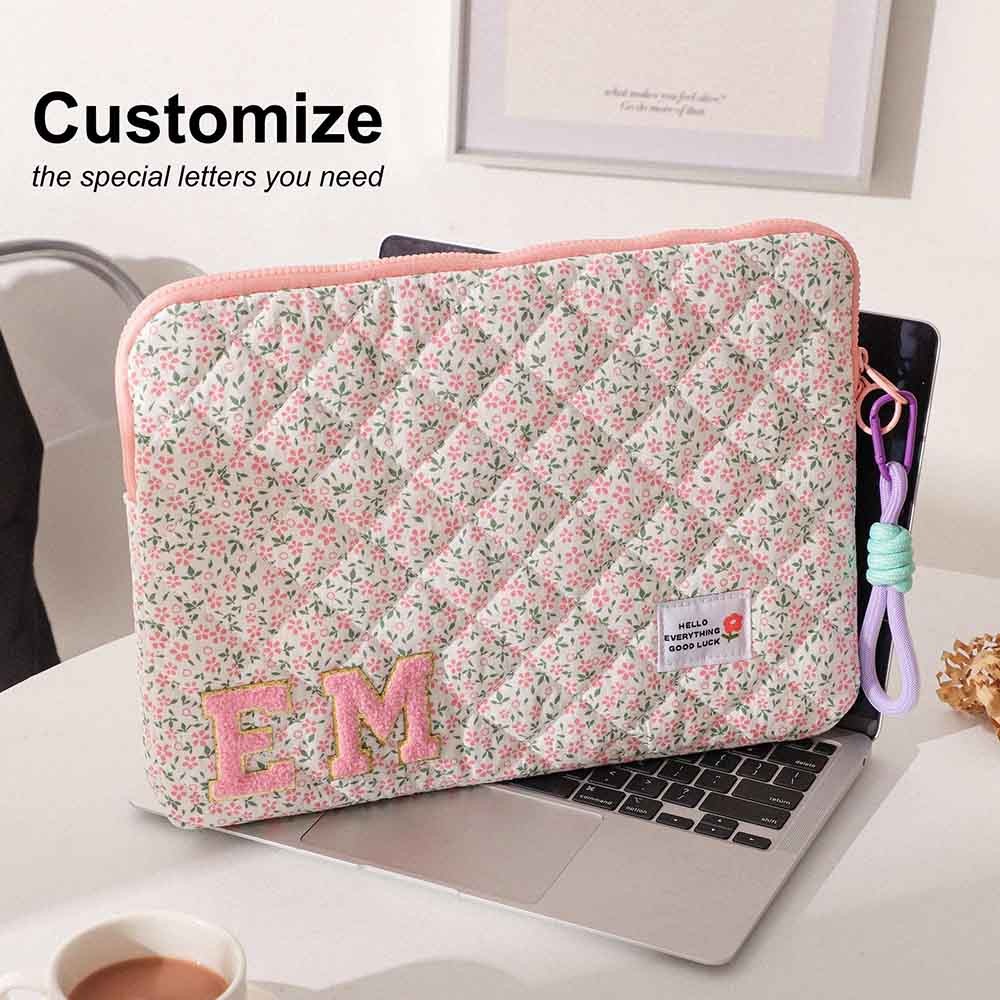 Personalized Initials Pink Floral Laptop Sleeve, Laptop Case with Handle, Macbook Cover, Ipad Cover, 11/13/15 Inch Case for Macbook Case, High Quality Laptop Bag