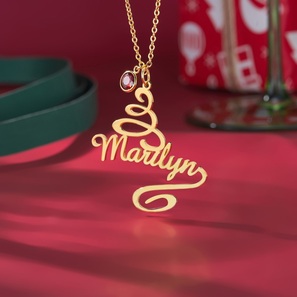 personalized christmas tree necklace with name