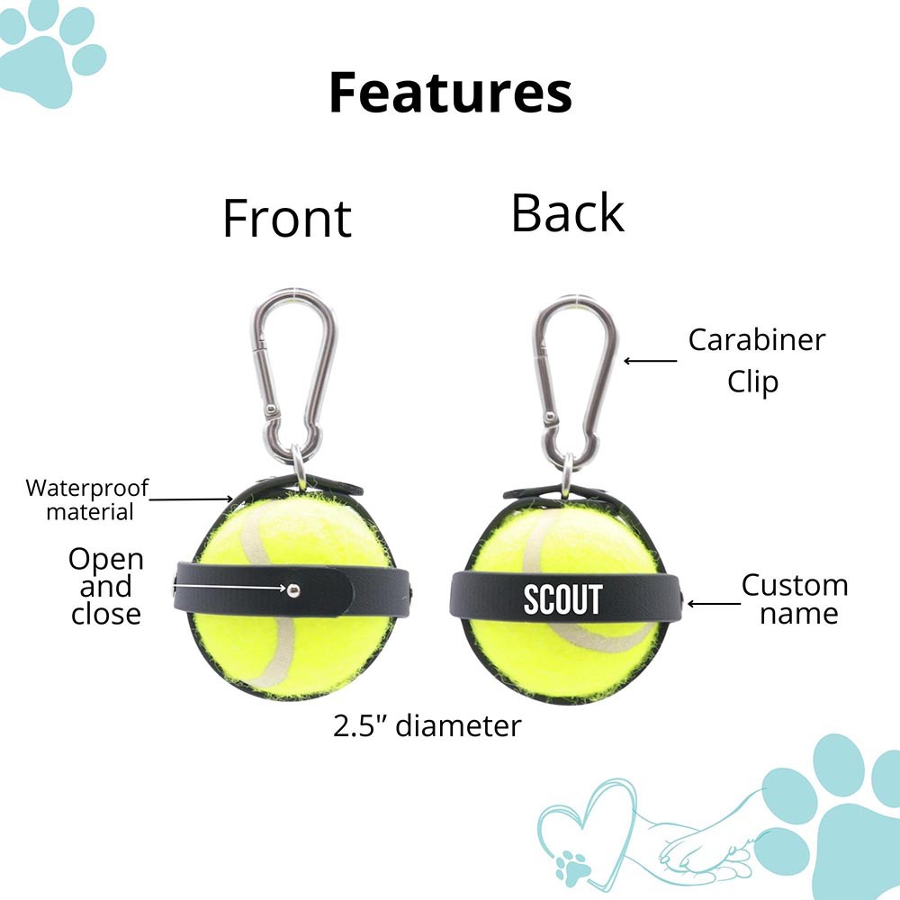Personalized Name Dog Ball Holder, Dog Accessories, Leash Attachment, Fetch Ball for Dogs, Interactive Toy,Toy to Play Outside, Fun Tennis Ball Keeper