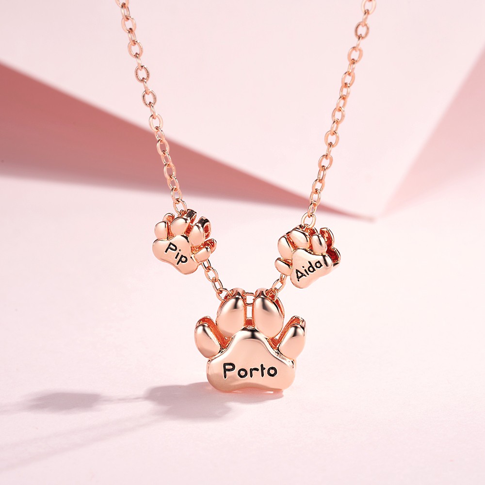 Personalized Bubble Dog Paw Necklace