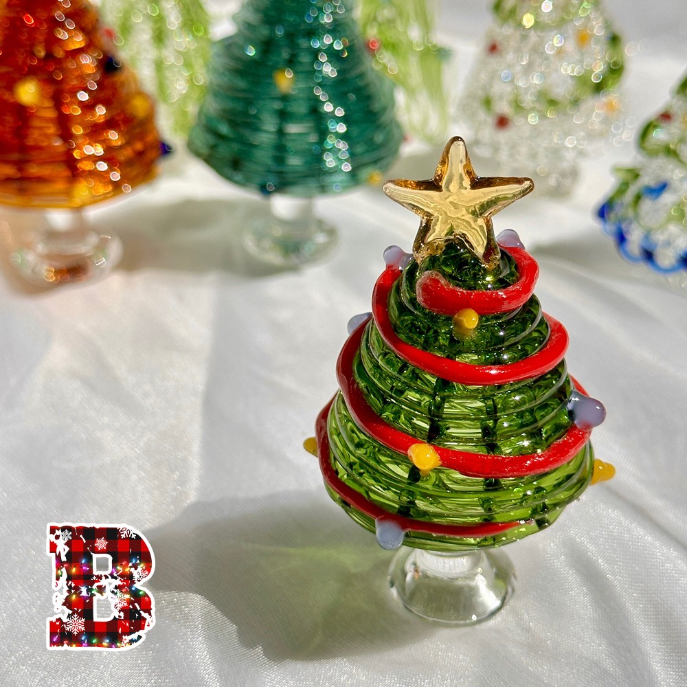 Handmade Glass Christmas Tree Statue, Green Glass Tree Decoration, Festive Christmas Tree, Christmas Sculpture Decoration, Christmas Gifts