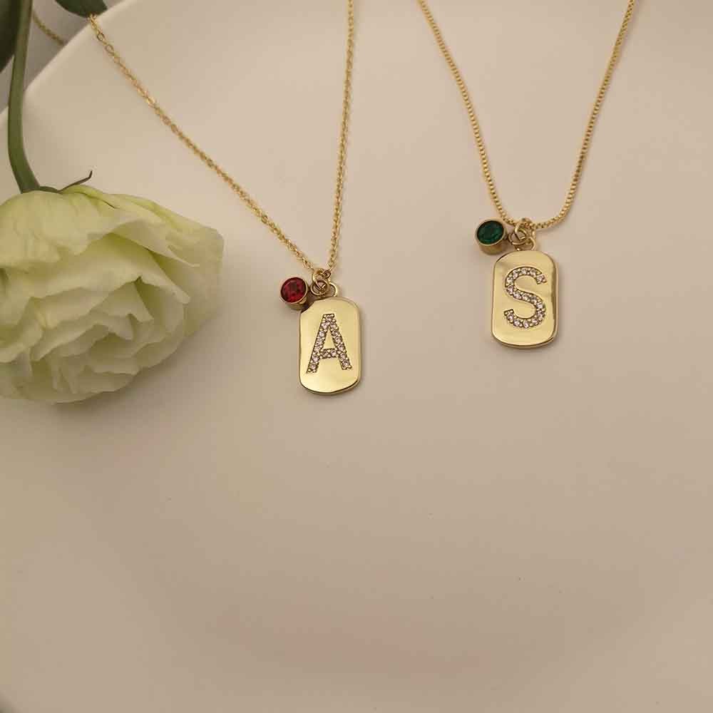 Personalized Initial Necklace, Letter Necklace with Birthstone, Dainty Letter Necklace, Tiny Gold Letter Necklace, Letter Pendant Necklace