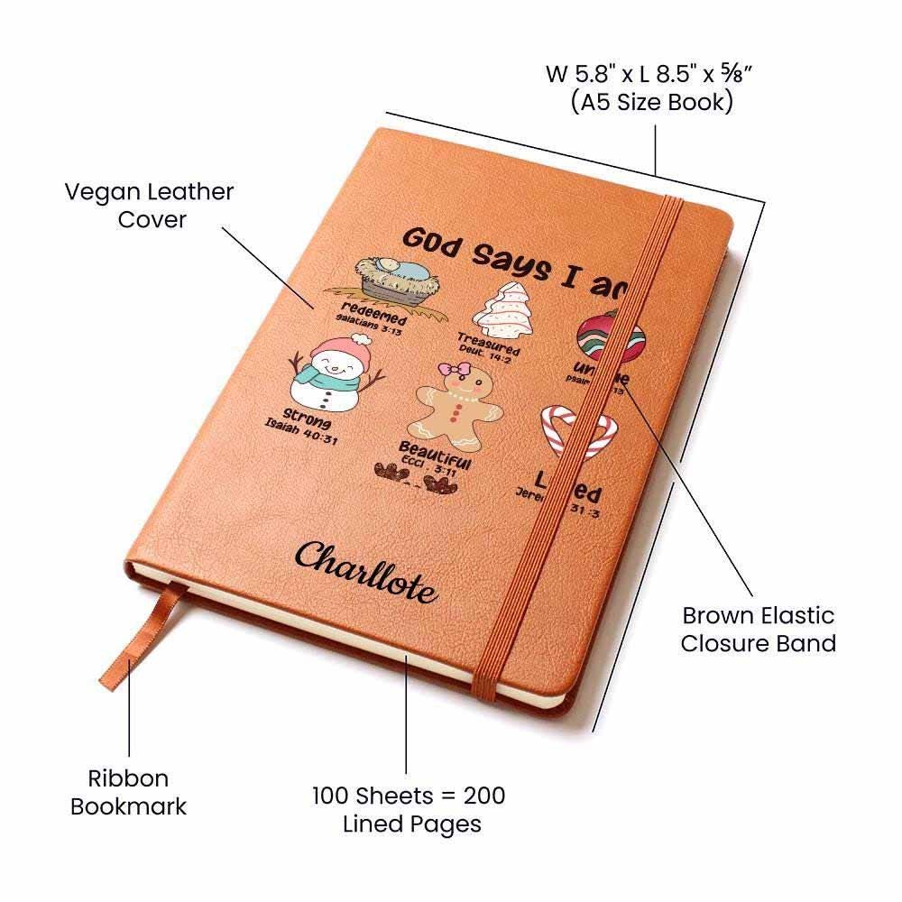 God Says Personalized Christmas Gift Leather Journal, Gift for Christian Women, Personalized Christmas Religious Gift, For Christian Friend