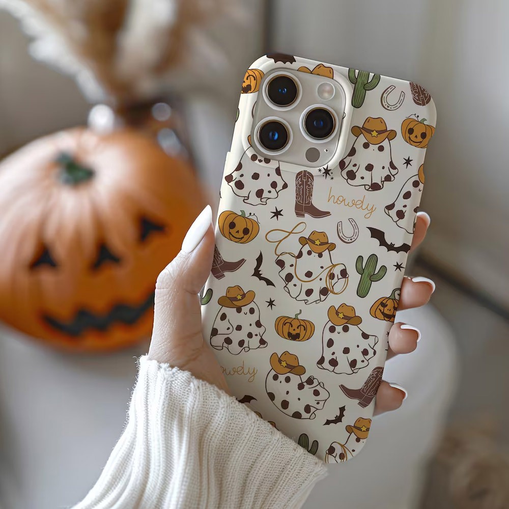 Western Ghost Phone Case, Cute Halloween, Cowboy Phone Cover, iPhone 15 14 13 12 11 Pro Max 8 Plus X，Chrirstmas Gift