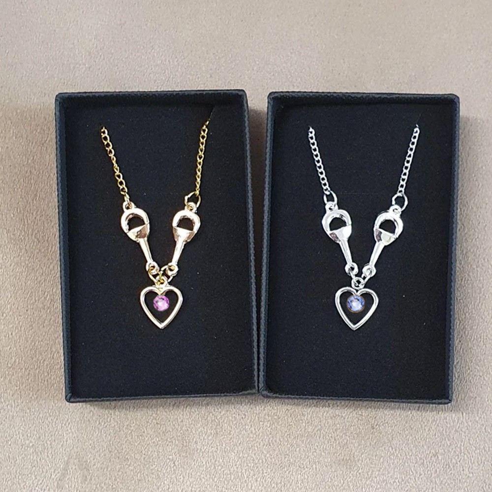 Personalized Birthstone Beautiful Snaffle Heart Necklace and Bracelet, Equestrian Gift, Comes Boxed