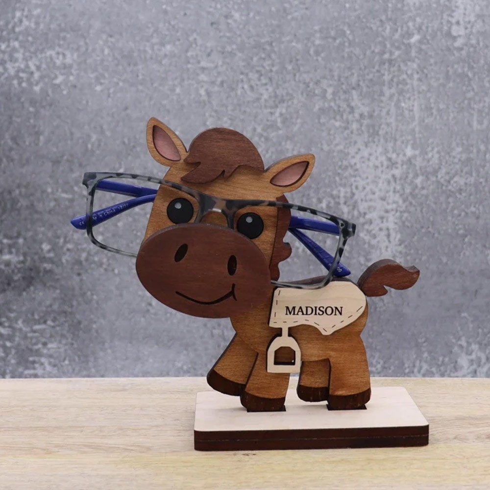 Personalized Name Horse Eyeglass Stand, Horse Wearing Glasses, Pony Eyeglass Holder, Custom Horse Gift, Gift for Horse Lover