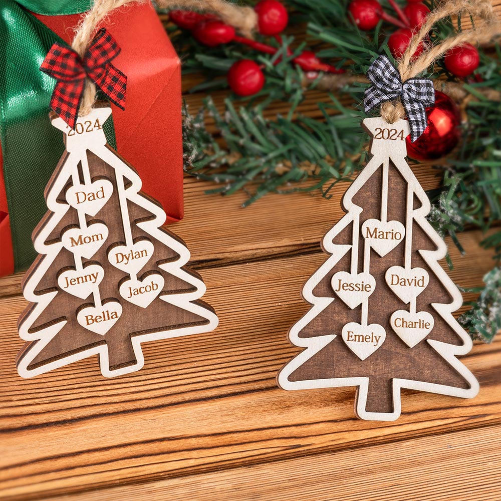 Personalised Wooden Christmas Tree Bauble – Letter Name Alphabet – Family Gift
