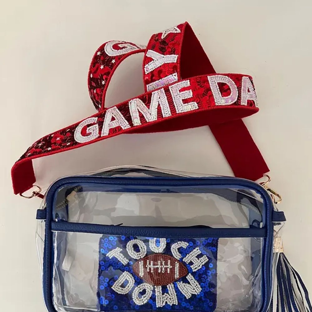 Personalized Name Clear Stadium Bag, Crossbody with Canvas Strap Purse, Chic Game Day, Accessories for Football/Baseball/Hockey, Concerts Sports Fan Gift