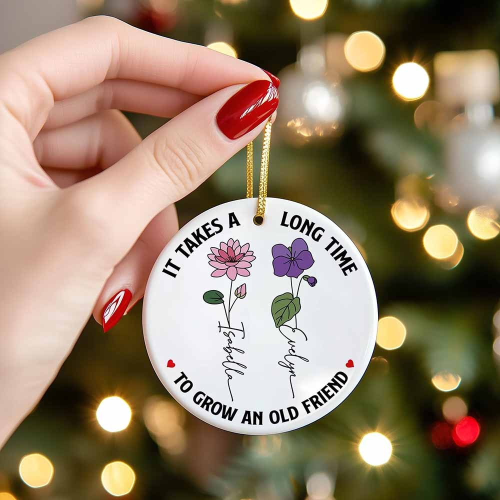 Personalized Birth Month Flower Ornament, Friendship Ornament, It&#39;s Take A Long Time To Grow An Old Friend Ornament, Sister Ornament Gift
