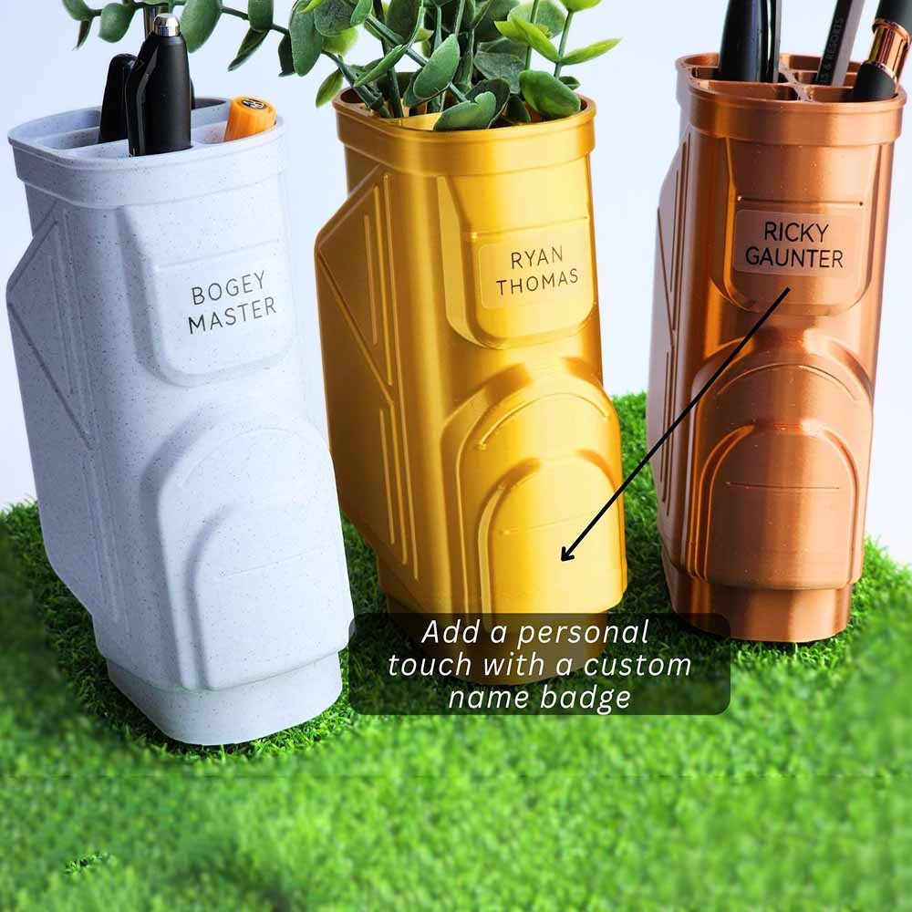 Personalized Golf Bag Pen Holder, Golf Desk Organizer, Office Golf Decor, Golf Gift for Husband, Golf Art, Gift for Golfer, Golf Dad Gift