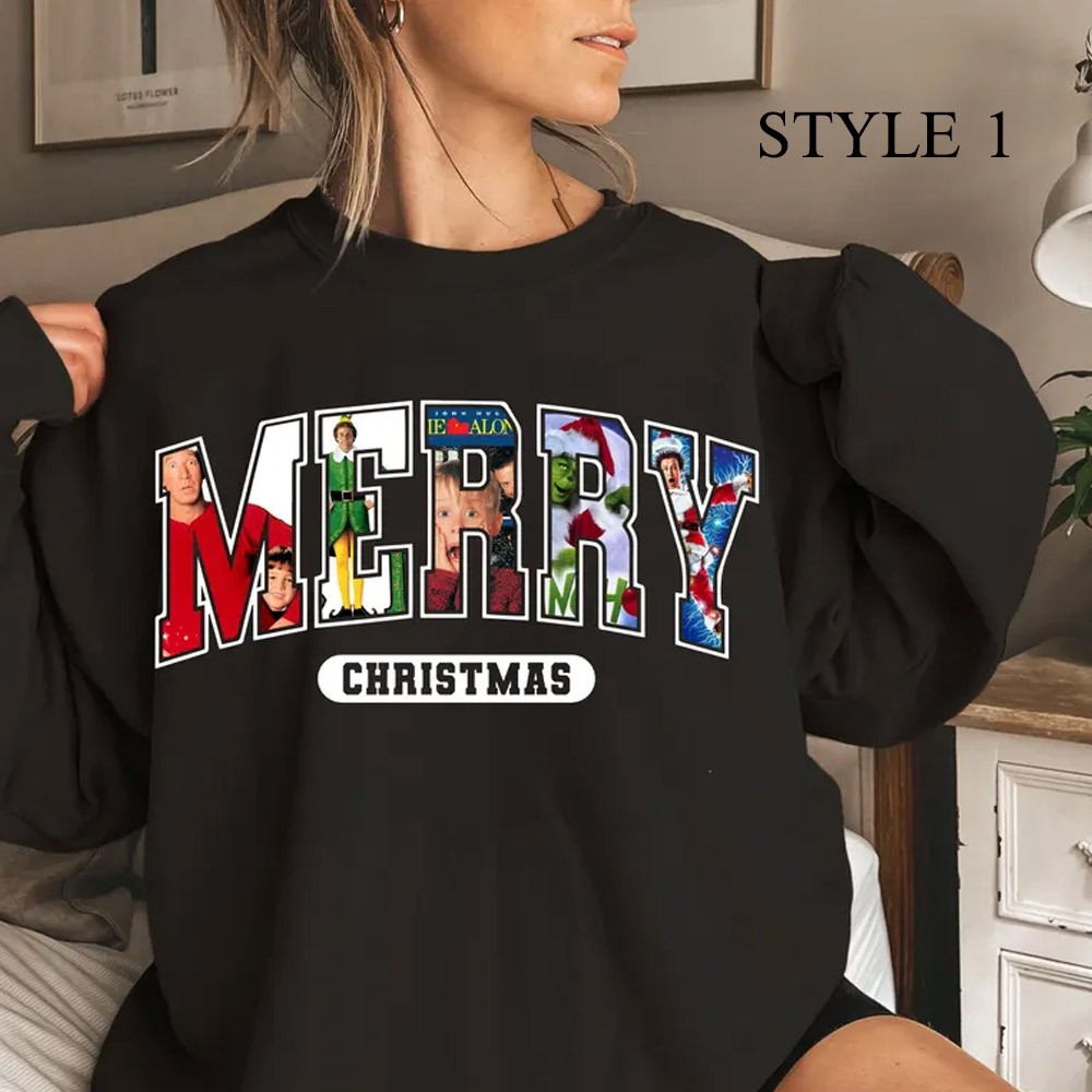 Personalized Name Photos Christmas Movie Design Sweatshirt, Funny Christmas Sweatshirt, Women's Crewneck, Christmas Gift, Gift for Mom/Grandma/Family/Her