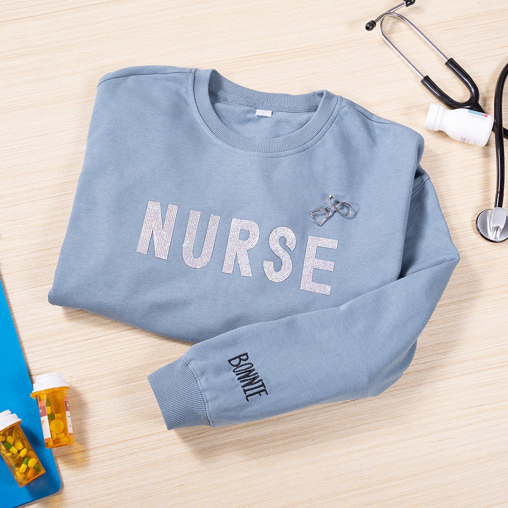 Nurse Sweatshirt with Stethoscope Brooch