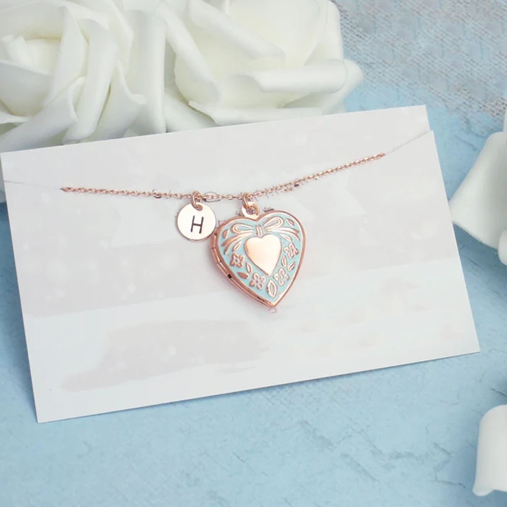 Personalized Initial Photo Heart Locket Necklace, Letter Pendant with Gold/Rose Gold/Silver Necklace, Memorial Jewelry, Mother's Day/Birthday Gift for Mom/Wife/Family