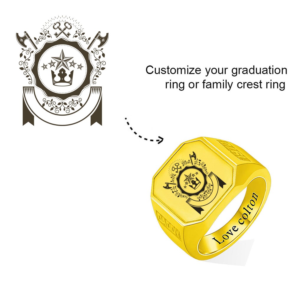 Custom Engraved Signet Ring, Square Ring, Graduation/Father's Day Gift, Brass/Sliver Ring for Graduates/Men/Family