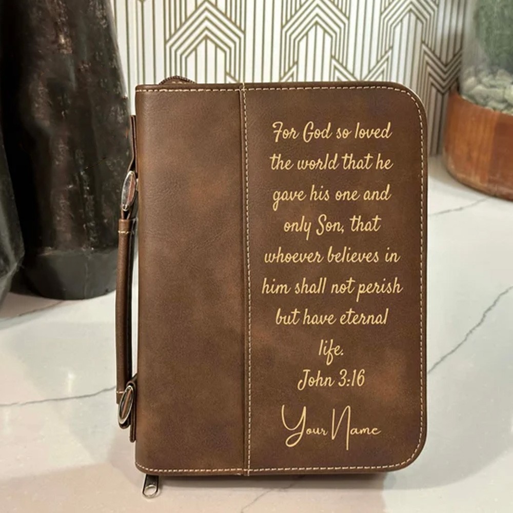 Personalized Name Engraved Leather Bible Cover