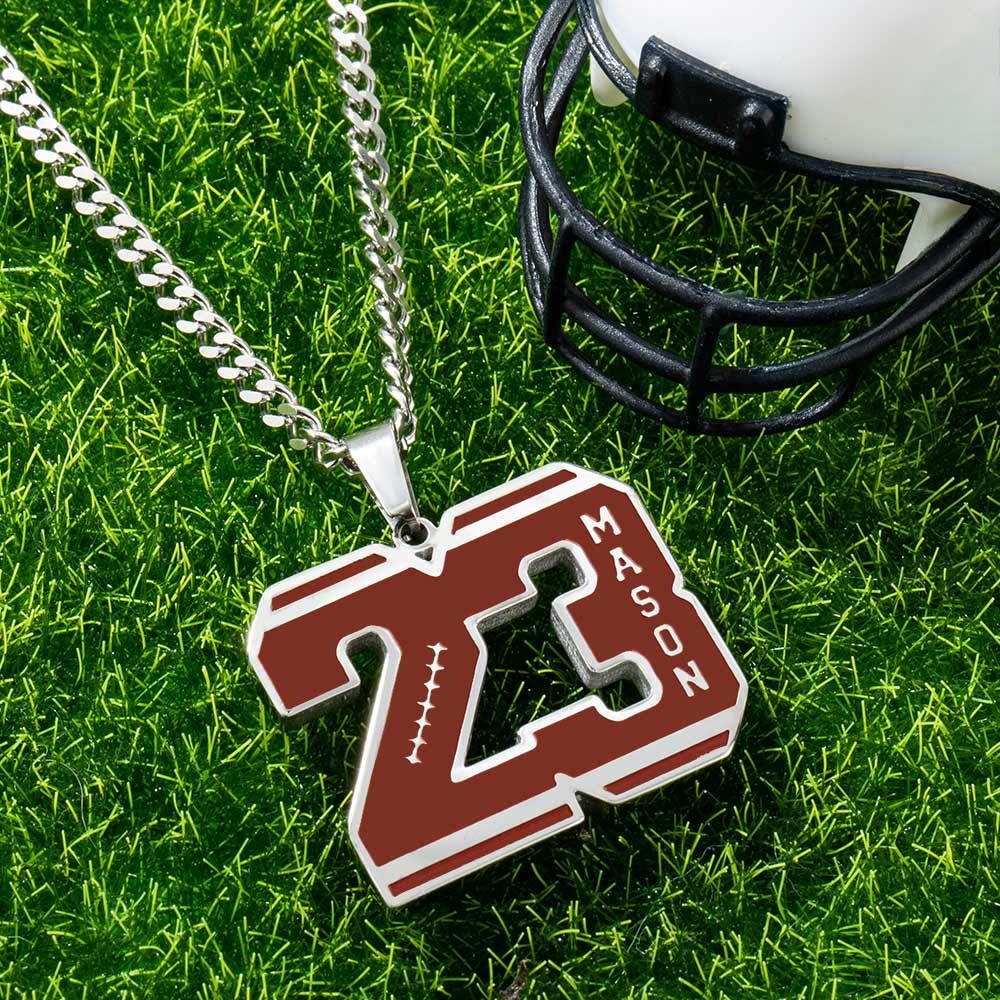 Personalized Initial & Number Football Necklace, Football Necklace with Name Engraved, Sports Jewelry, Gift for Athletes/Football Mom/Girls/Fans