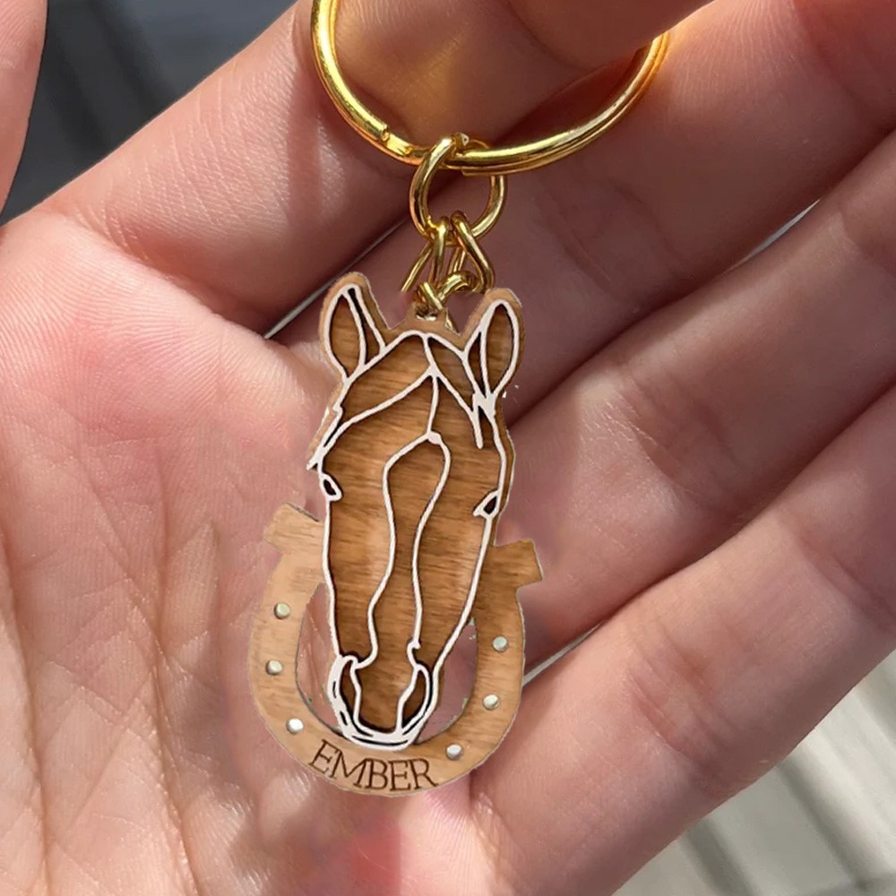 Personalized Name Photo Outline Horse Christmas Ornament, Horse Horseshoe Design Ornament/Keychain, Pet Remembrance Gifts, Gift for Horse Lovers