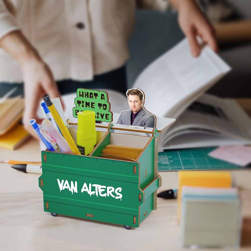 Personalized DIY Wood Pencil Holder, Dumpster Fire Desk Organizer, Custom Photo Dumpster Fire, Custom Pencil Holder, Funny Gift
