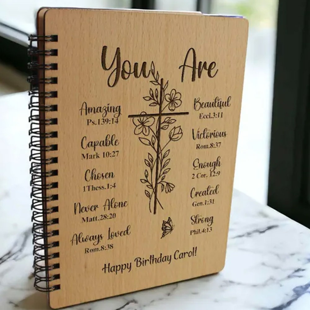 Personalized Christian Engraved Wood Notebook Religious for Women Inspirational Gifts with Prayers Engraved Wood Gifts