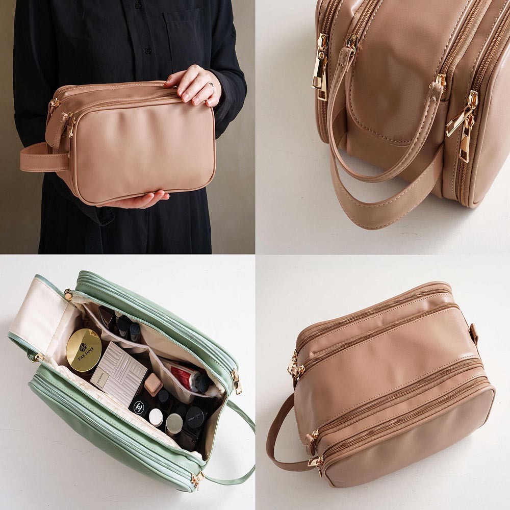 Personalized Embroidered Name Bag, Custom Leather Toiletry Bags, Large Capacity Cosmetic Bag, Makeup Organizer with Multiple Compartments, Christmas/Bridesmaid Gift for Her