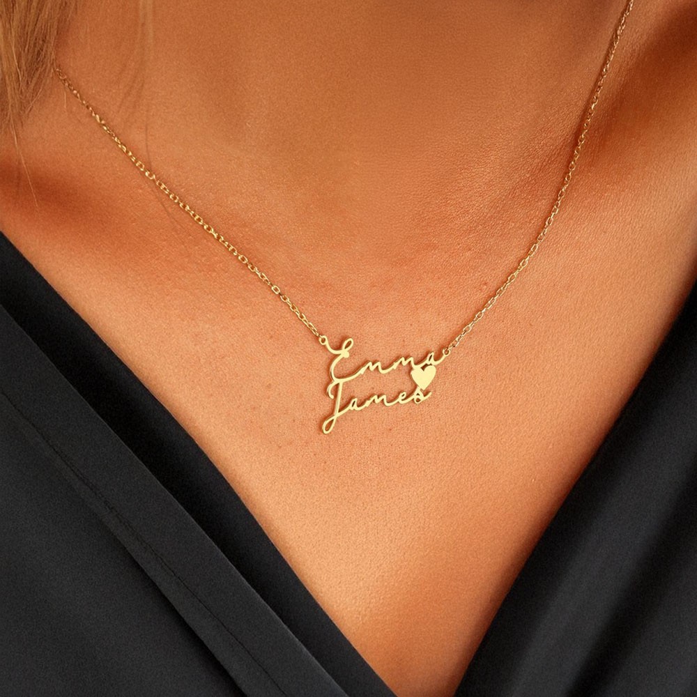 Personalized Two Name Necklace with Heart