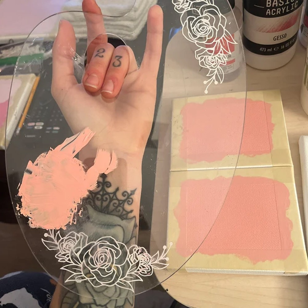 Custom Name Clear Acrylic Paint Palette, Flowers and Name/Words, Artist Gift