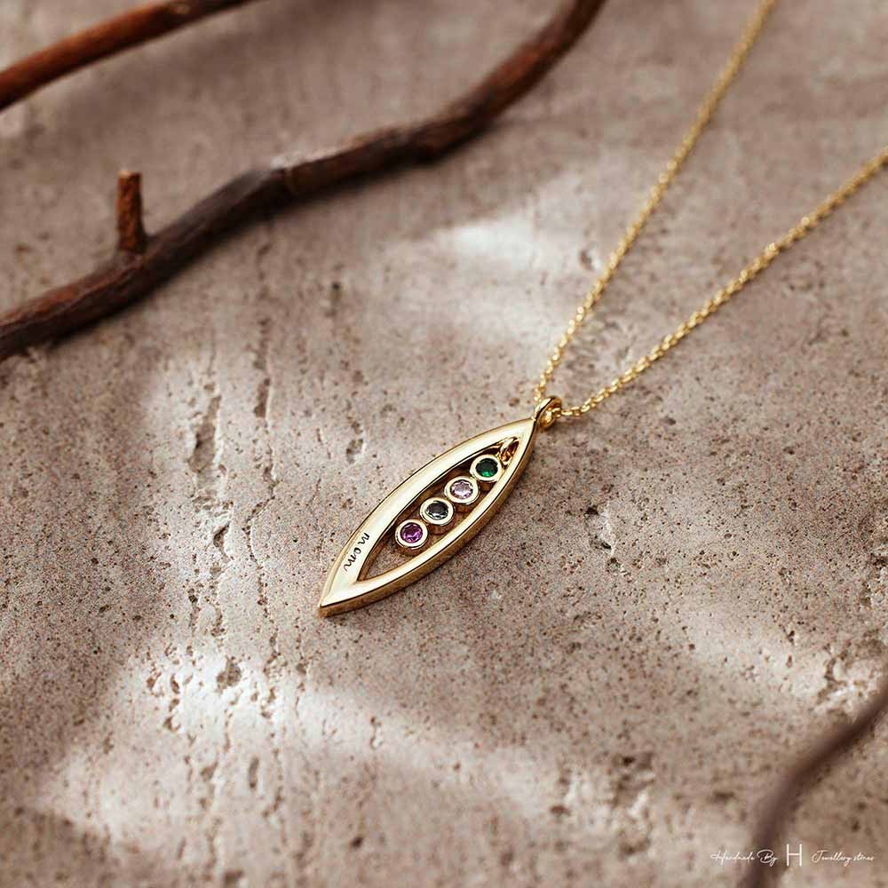 Custom Leaf Birthstone Necklace, Marquise Necklace,Family Gift, Family Necklace, Birthday Gift, Grandma Gift, Mother's Day Gift for Her