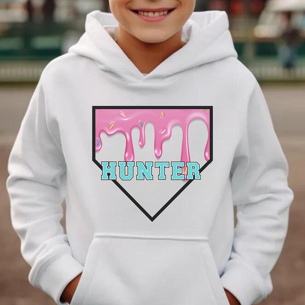Personalized Baseball Hooded Sweatshirt Kid Drip Crew Neck Long Sleeve Sport Sweater Outfit Youth Boy Girl Baseball Top Sports Pullover Gift