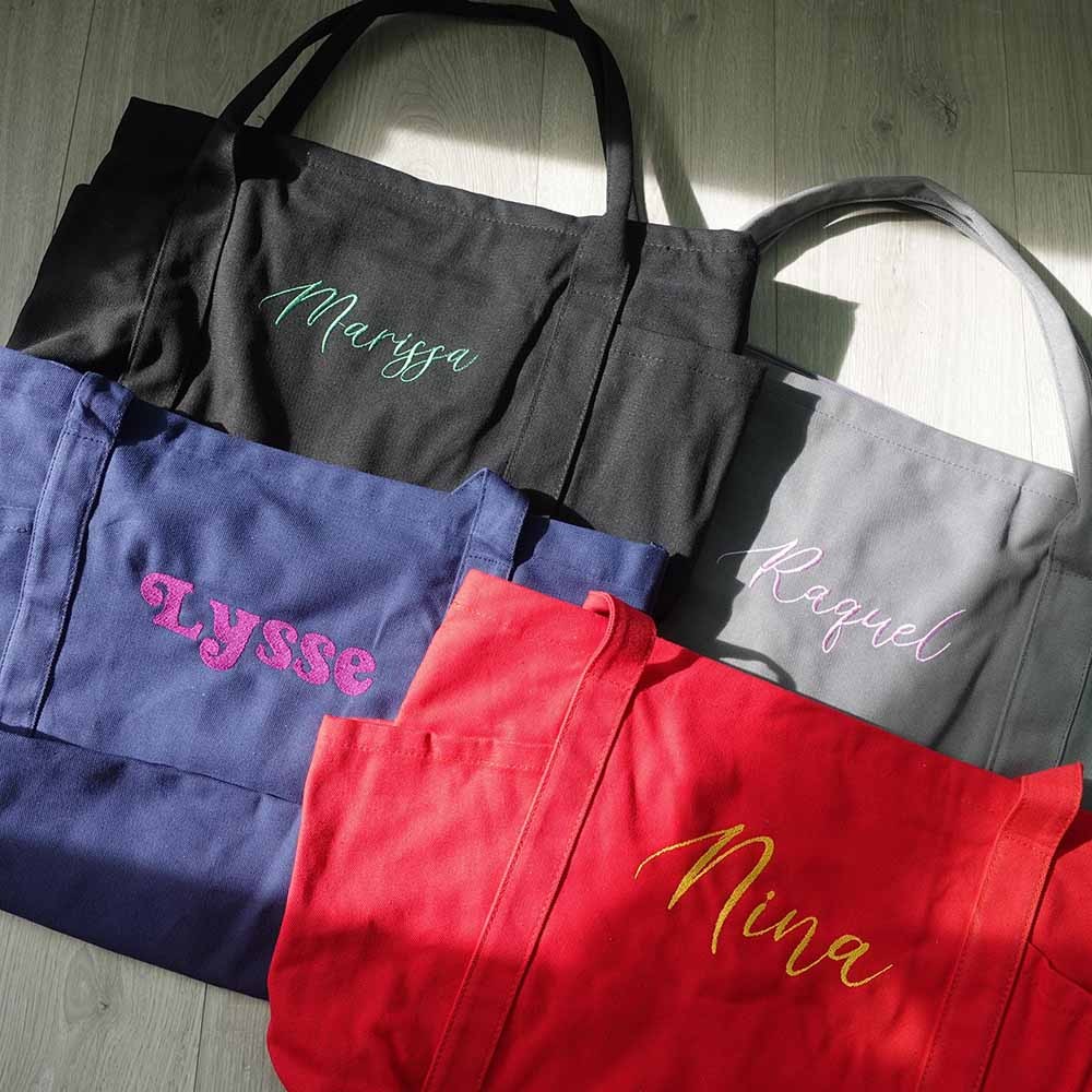 Personalized Name Extra Large Canvas Tote Bag, Beach Tote Bag, Cute Embroidered Bag with Zipper, Valentine's Day Gift for Women/Men