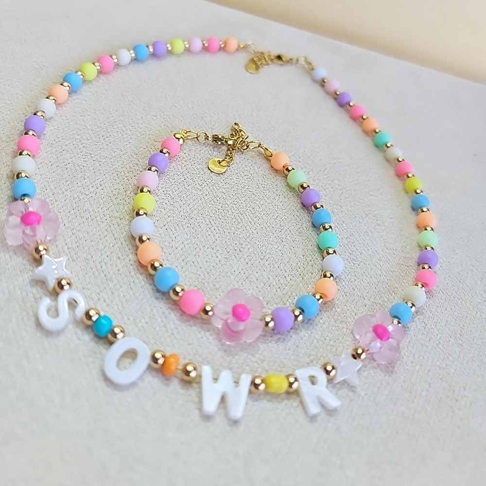 Personalized Name Necklace and Bracelet, Mother of Pearl Letter Beads, Custom Pearl Letter Necklace, Gift for Kids, Pearl Letter Necklace