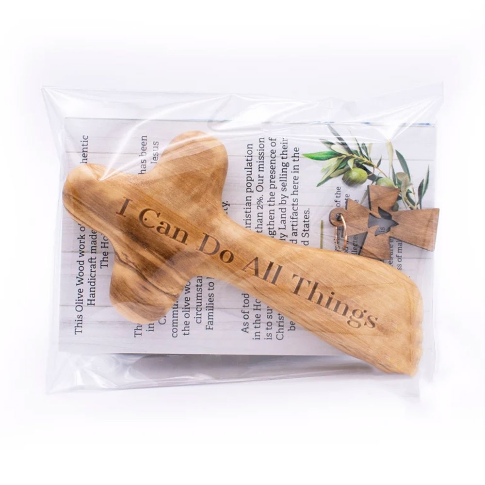 Personalized Olive Wood Comfort Cross, Hand-Held Palm Praying Cross, Prayer Cross from the Holy Land, Custom Holding Pocket Cross