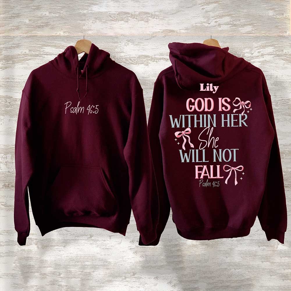 God Is Within Her She Will Not Fall Hoodie Coquette Christian Shirt Jesus Hoodie Christian Sweatshirt Christian Bible Verse Sweatshirt