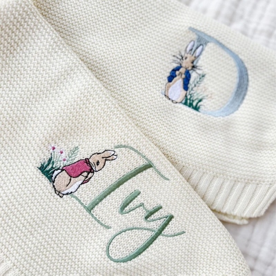 Personalized Knit Baby Blanket, Hospital Newborn Baby Shower Gift, Easter Blanket, Easter Basket, Peter Rabbit Nursery, Bunny Monogram