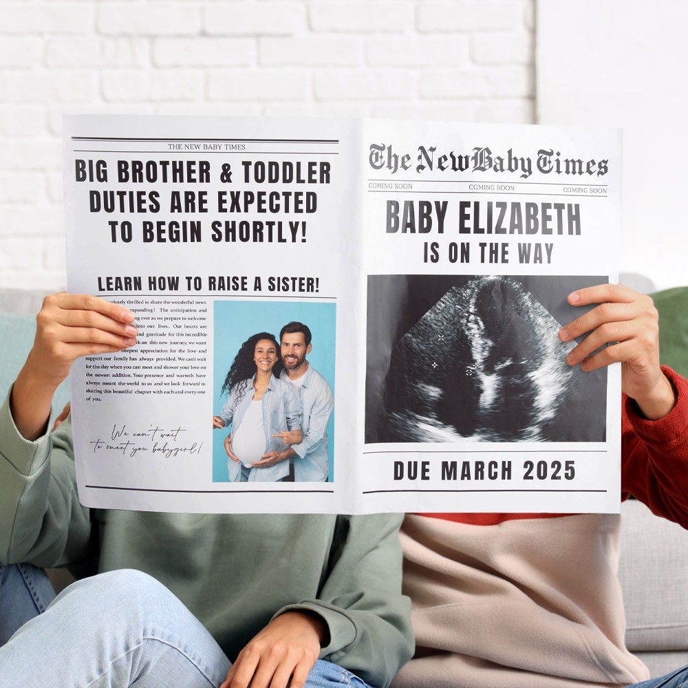 New Baby Announcement Newspaper, Baby On the Way Pregnancy Reveal, Large Custom Newspaper Template for Baby Shower