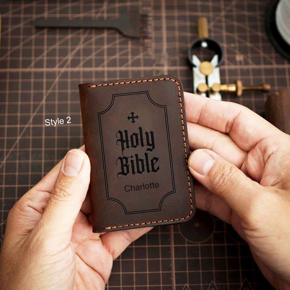 Minimal Business Card Holder Wallet Leather Business Card Case Christian Gift Pastor Gift Priest Gift Handmade Gifts