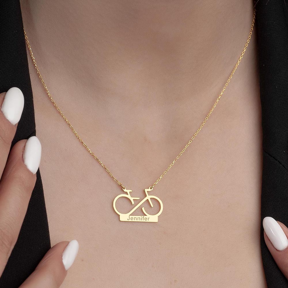 Custom Bike Necklace with Name, Personalized Bicycle Pendant Necklace, Sterling Silver 925 Jewelry, Birthday Gift, Gift for Girlfriend, Gift for Bike Lover