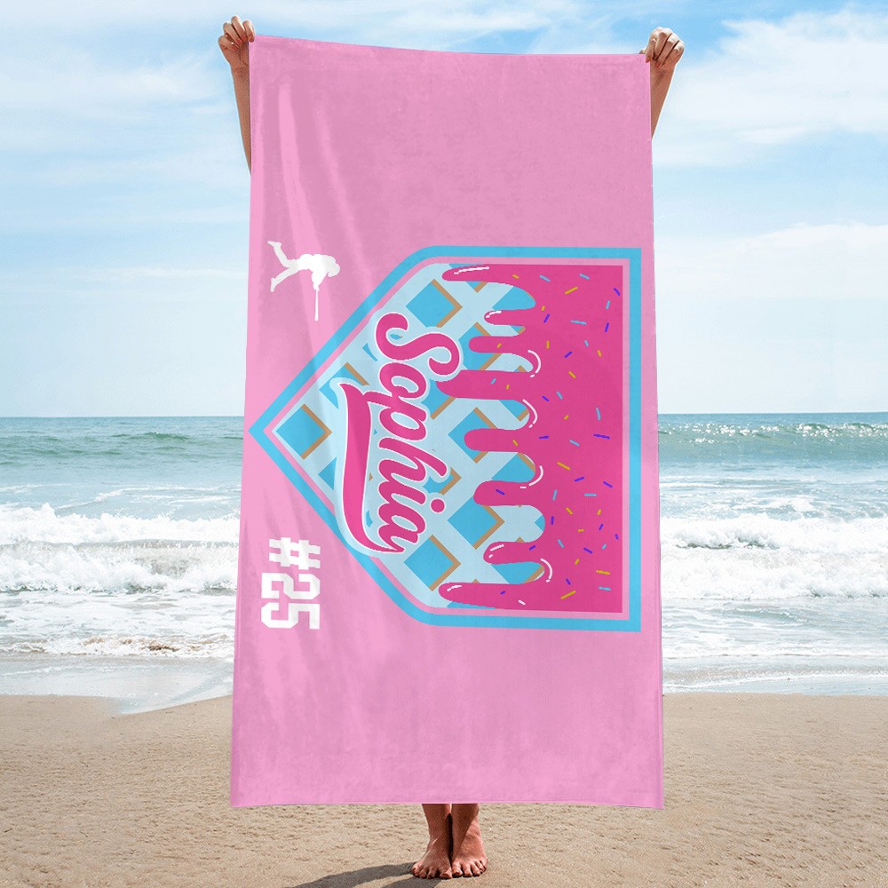 Personalized Baseball Ice Cream Dripping Beach Towel