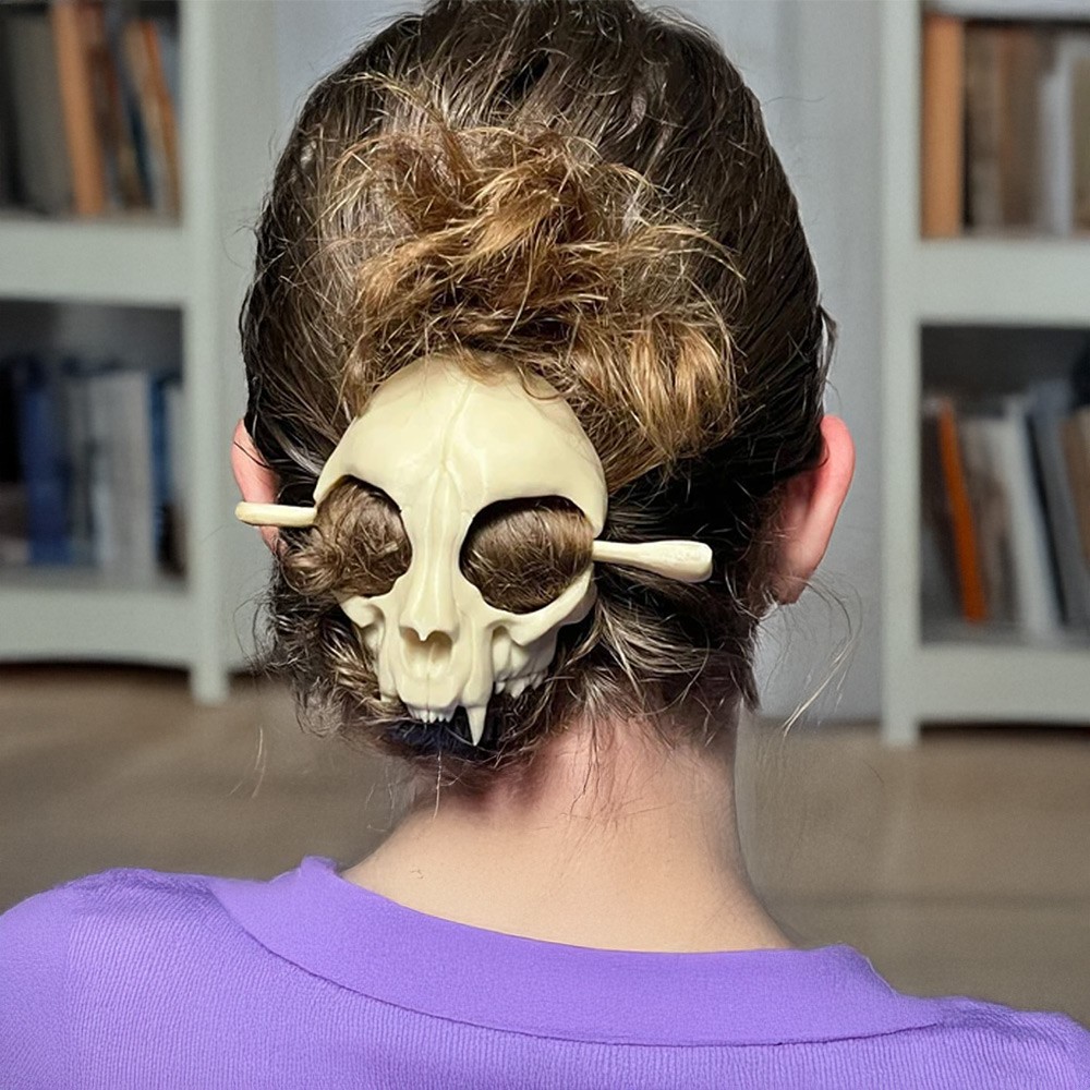 3D Printed Spooky Cat Skull Hair Pin