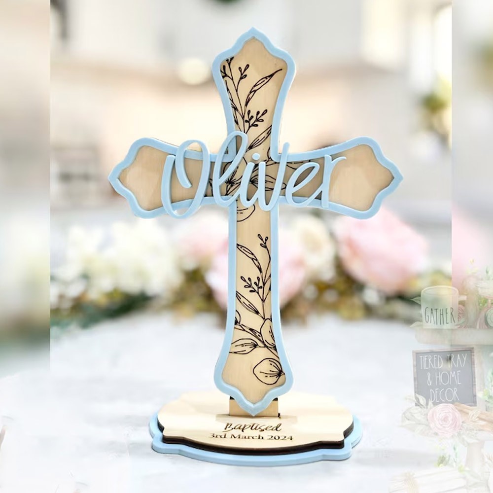 Personalized Baptism Christening Cross Gift