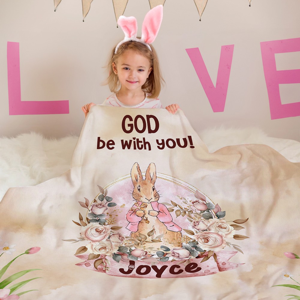 Personalized Cross and Peter Rabbit Blanket