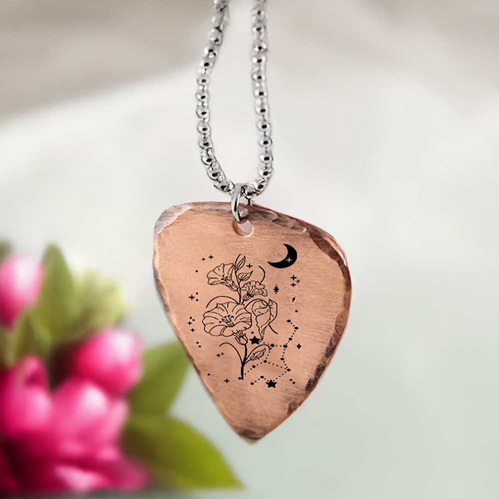 Custom Birth Flower Guitar Pick Necklace