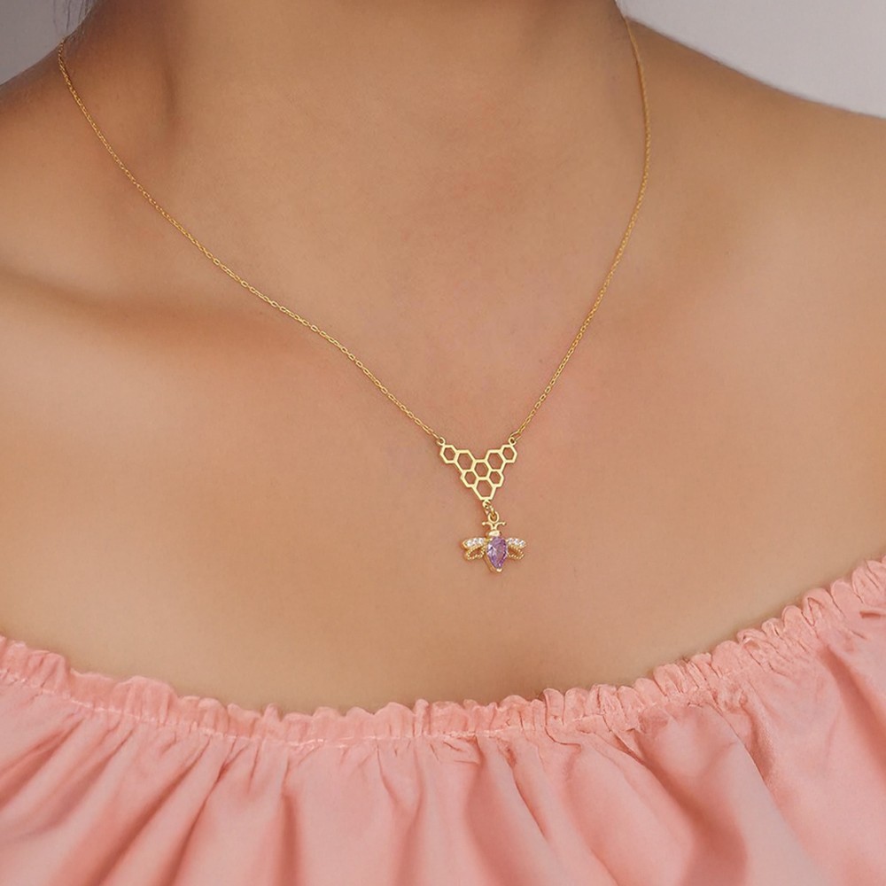 Honeycomb Necklace with Bee Charm