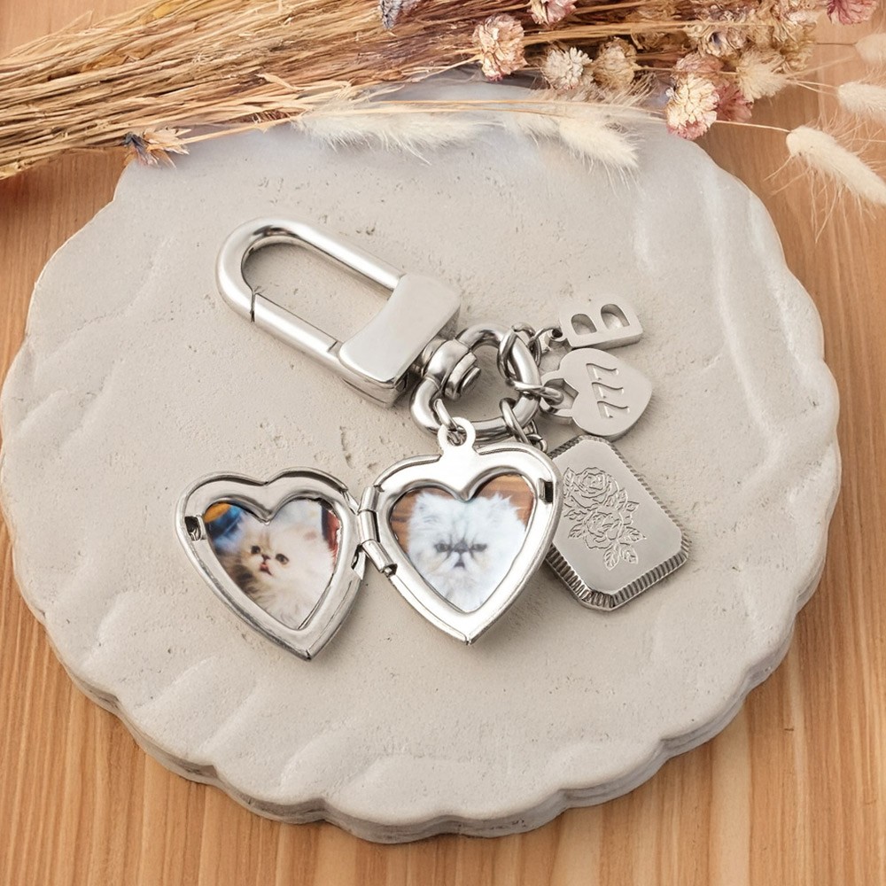 Pet Photo Heart Locket Keychain