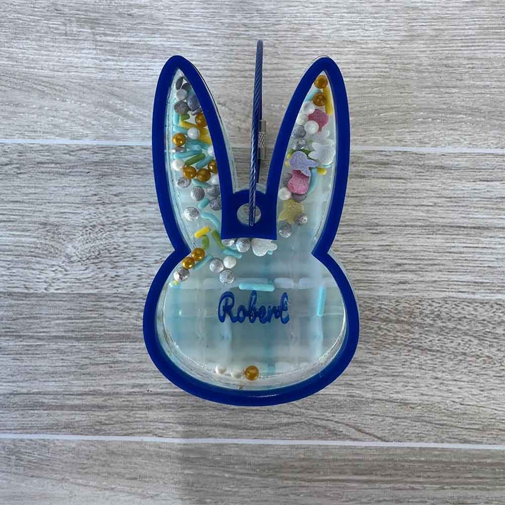 Custom Bunny Shaker Ornament for Easter, Personalized Easter Basket Gift Tag